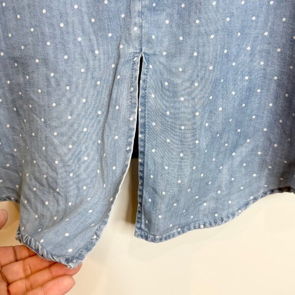 💙 Sanctuary Short Puff Sleeve Polka Dot Button-down Blouse Blue & White Size XS - Picture 5 of 7